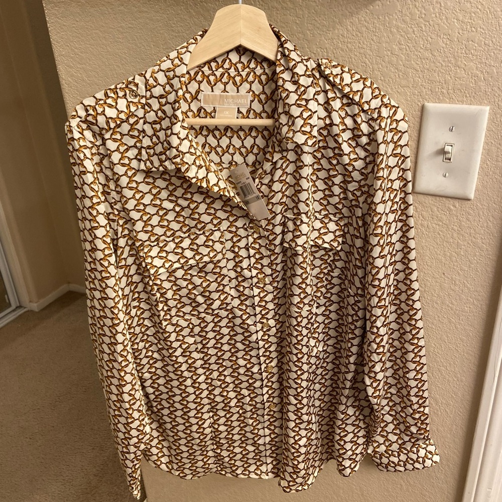 MICHAEL Michael Kors Chain Print Blouse - Size 1X.